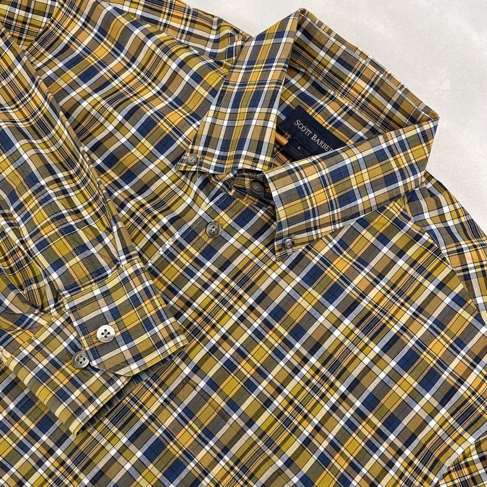 Scott Barber Men's Navy Olive Tartan Cotton Long Sleeve Button Down Shirt L